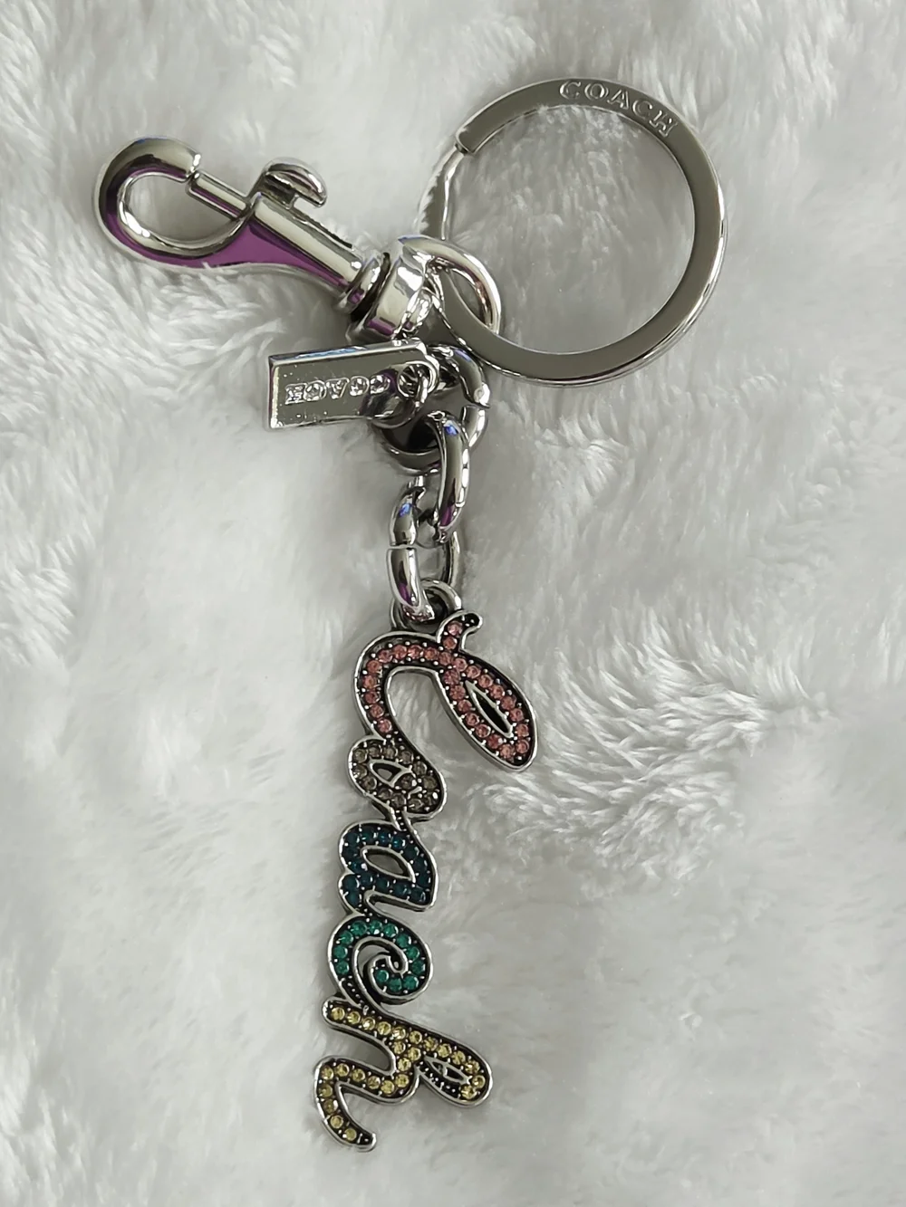 C Logo Pink Multicolor Rhinestone Script Keychain Bag Charm
